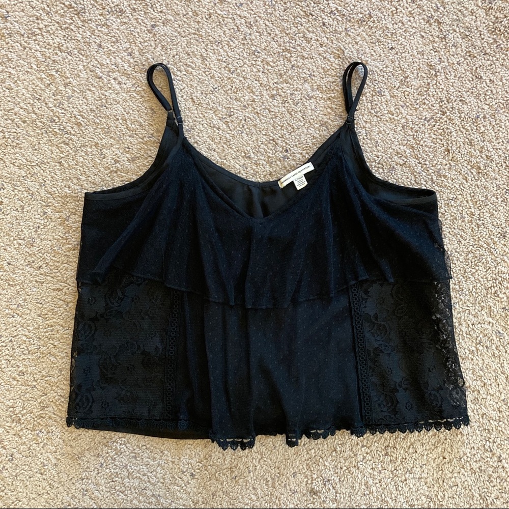 AEO Womens Layered Crop Black Lace Tank Top (S)